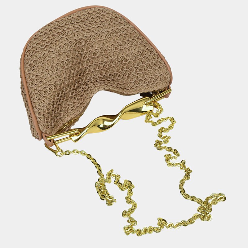 woven straw handbag chain metal handle (10)