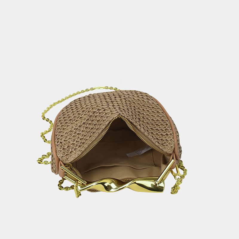 woven straw handbag chain metal handle (11)