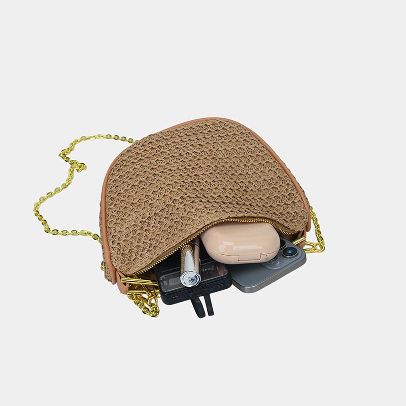 woven straw handbag chain metal handle (12)