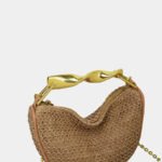 woven straw handbag chain metal handle (8)