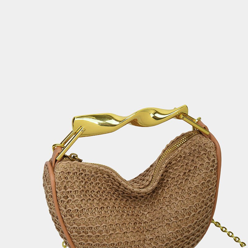 woven straw handbag chain metal handle (8)